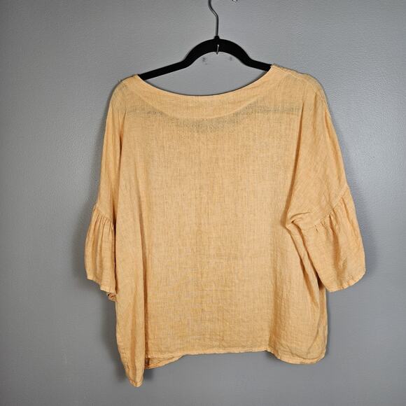 VIOLA BORGHI Womens Linen Top Large Made in Italy Bohemian Lt Orange Bell Sleeve - Picture 2 of 6